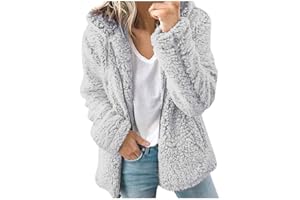 WUAI-Women Casual Sherpa Fleece Jacket Hoodies Full Zip Faux Fuzzy Long Sleeve Fluffy Fleece Sweatshirt Outwear