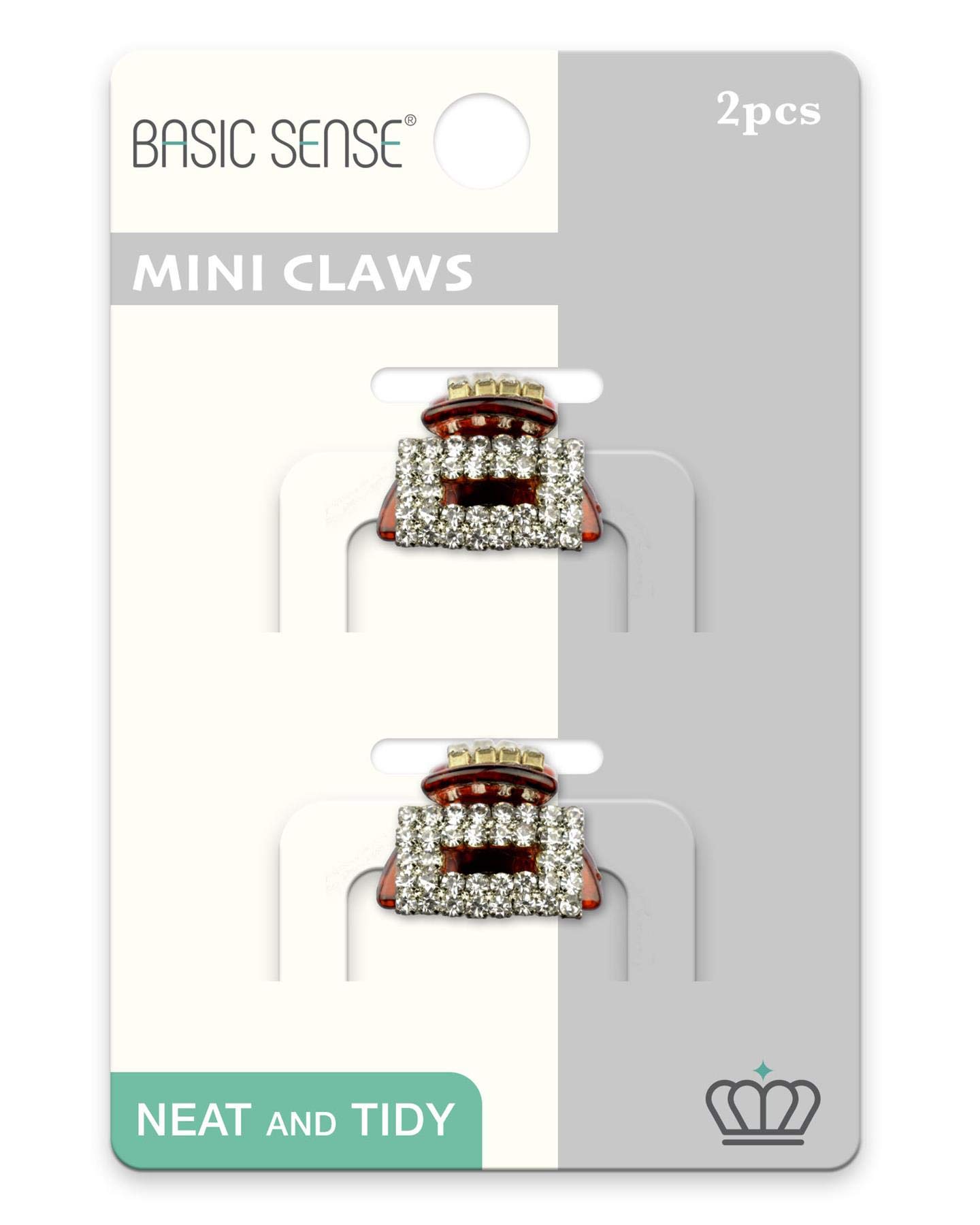 2 Pieces Shiny Mini Diamante Crystal Cut-Out Oblong 1.18inch -3cm Hair Claw Clips Clamp, Tortoise Brown