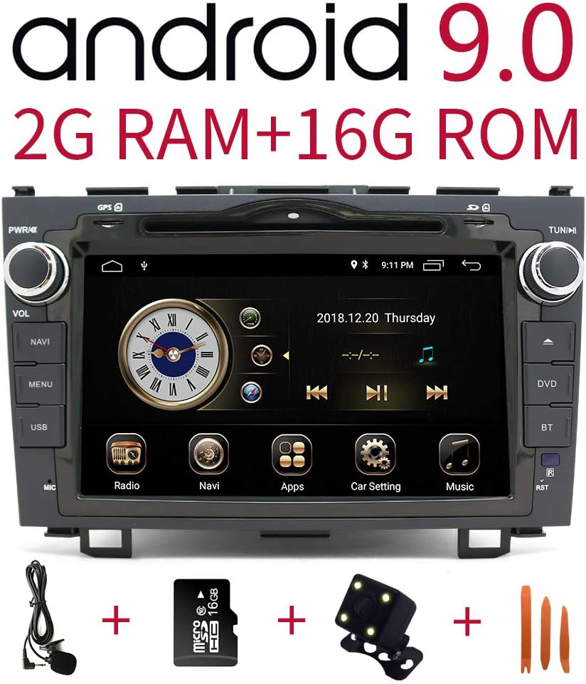 Car Stereo Radio in Dash Navigation for Honda CRV 2007 2008 2009 2010 2011, 8 inch Touchscreen Android 9.0 Single Din DVD Player Bluetooth with Rear View Camera,16GB SD Card,3.5mm Mic