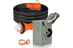 WELLUCK 50 Amp Emergency Power Combo Kit with SS2-50 Inlet Box and 15 FT Cord, NEMA 14-50P to SS2-50R RV Power Extension with Grip Handle, ETL Listed