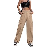 ZMPSIISA Women High Waisted Cargo Pants Wide Leg Casual Pants 6 Pockets Combat Military Trousers