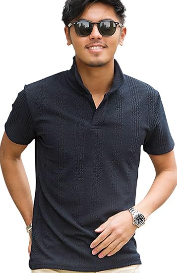 Amazon キャバリア Cavaria メンズ ポロシャツ イタリアンカラ ストライプ ストレッチ 半袖 Cast19 30 44 M 70 Navy ネイビー ポロシャツ 通販