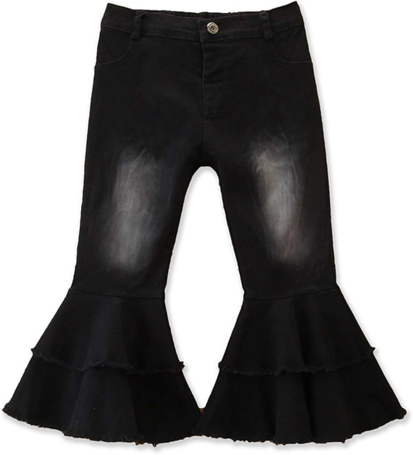 white jeans ruffle bottom