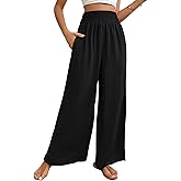 YIGAMA Women Linen Wide Leg Pants High Waist Boho Loose Fit Casual Beach Travel Palazzo Pants