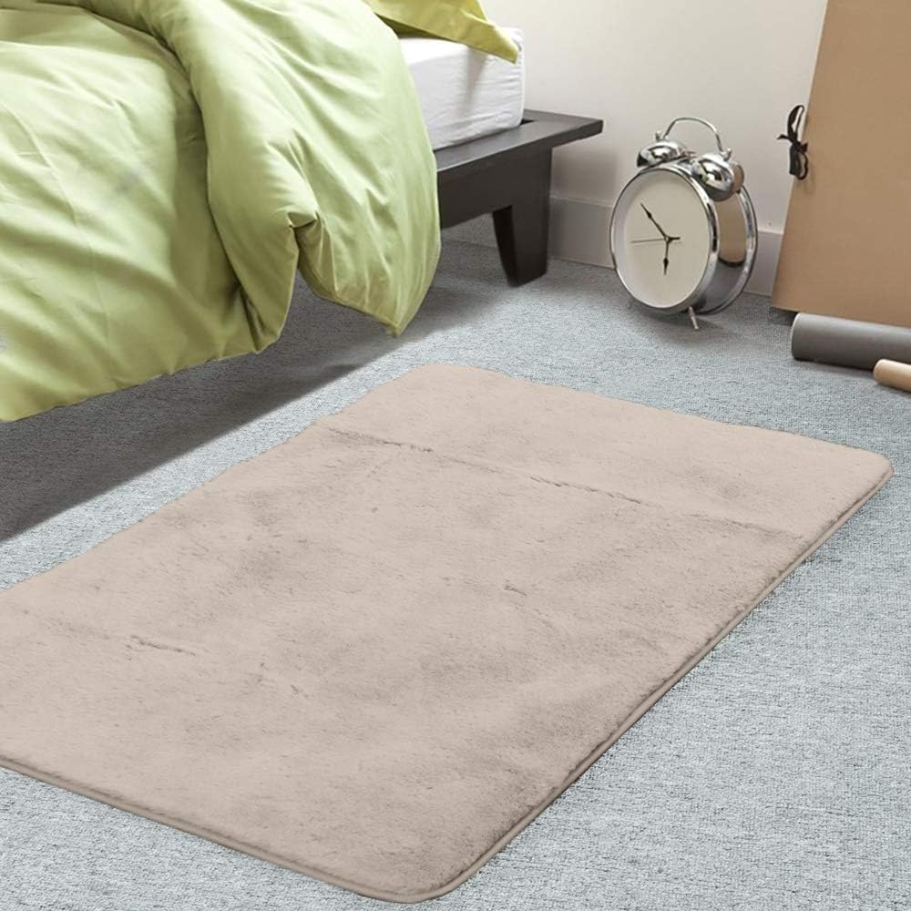 Seavish Shag Accent Rug 2x3 Khaki Ultra Soft Fuzzy Faux Angora Rabbit Fur Small Area Rug Luxury Fluffy Bedside Throw Rugs Floor Covering Rug for Nursery Living Room with Non Skid Latex Backing