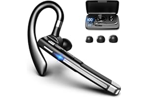 CHAMPONIC Bluetooth Headset, Wireless Bluetooth Earpiece with mic Trucker Headset for Phone Case Office Phones Built-in Microphone Headphones Manos Libres Noise Cancelling(Black+Silver)