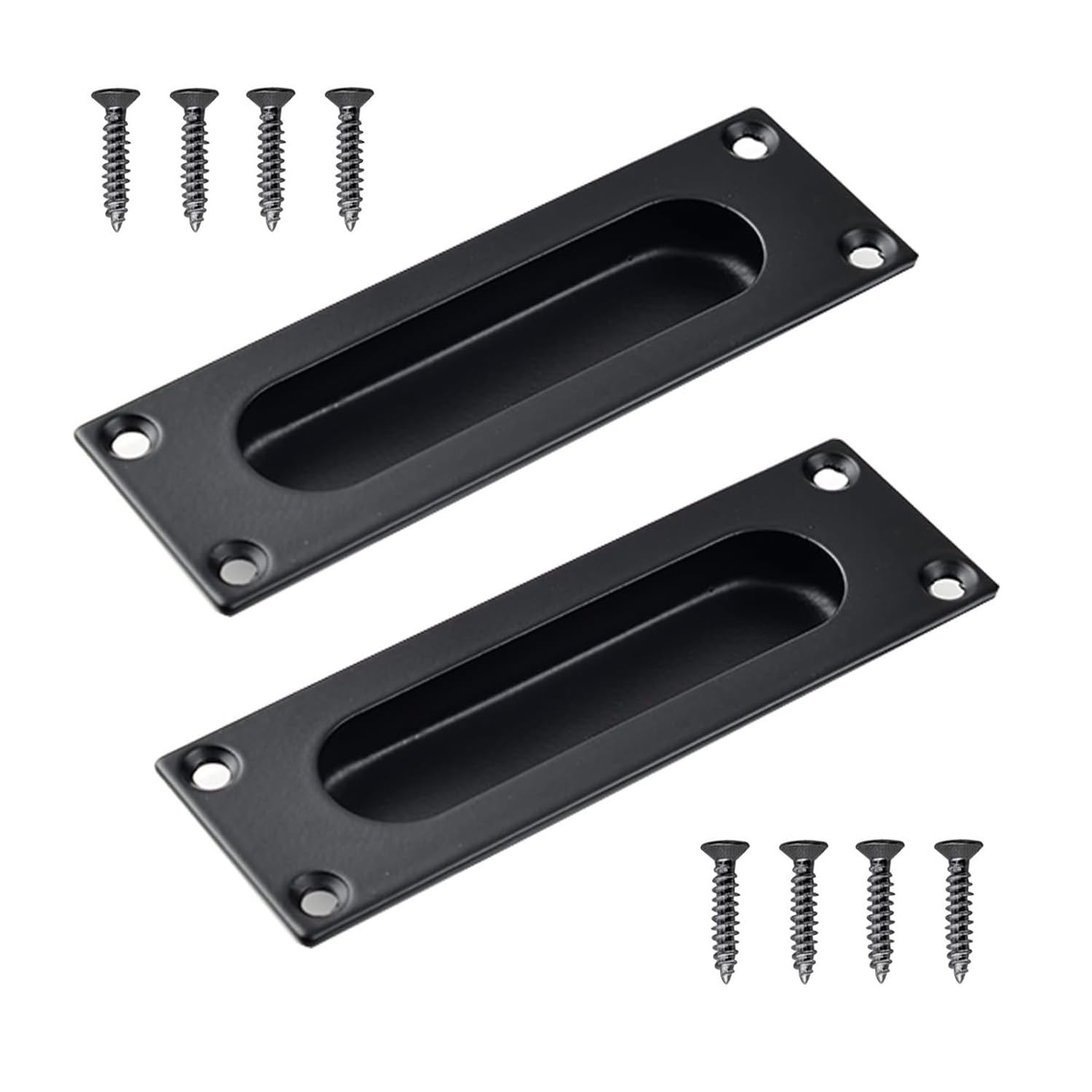MiJunHD Recessed Flush Door Handles Stainless Steel Cabinet & Furniture Door Pulls 102 * 51mm Silver Rectangle Handles/Pulls for Interior & Closet Doors (2*Black 120 * 40mm Rectangle) — image 1