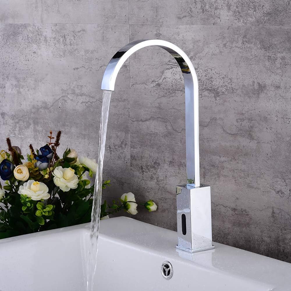 CGGDP Automatic IR-Sensor High Body Tabletop Basin Faucet, Tall Counter Top Basin Mixer Tap, Modern Basin Sink Mixer Touchless Tap Apply,DC Only