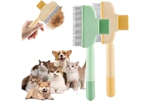 PETUPS Pet Hair Removal Flea Comb, 2025 Cat Dog Brush for Massaging and Cleaning Shedding Pet Hairs, Multifunctional Cat Brushes with Release Button, Dog Hair Grooming Brush Supplies(2PCS)