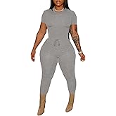 HBQ Women 2 Piece Outfits Sweatsuits Track Suits Crop Tops Biker Long Pants Workout Jogger Sets