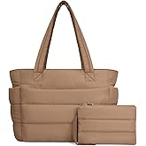 TOPDesign Puffer Tote Bag for Women, Lightweight Puffy Handbag with Compartments, Quilted Shoulder Bag for Work, Travel, Gym