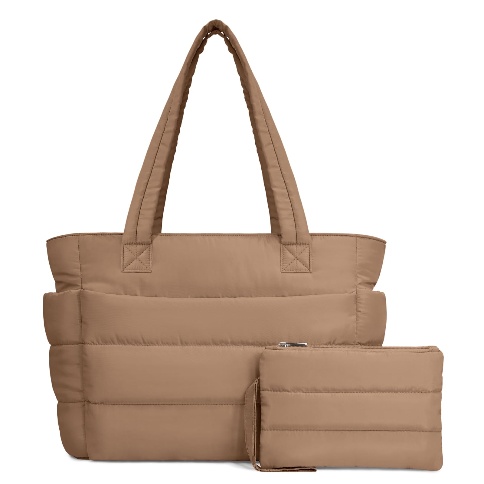 Photo 1 of TOPDesign Puffer Tote Bag for Women, Lightweight Puffy Handbag with Compartments & Cosmetic Bag, Quilted Shoulder Bags for Work, Travel, Gym, Gifting (L Khaki)