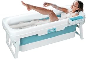QAJEXLUZ Portable Bathtub for Adult - Large 56'in Foldable Collapsible tub - Ergonomically Designed for the Ultimate Relaxing Soaking Bath. Ideal for Small Spaces - Quick,Folding Bathtub (Blue 59 inch)