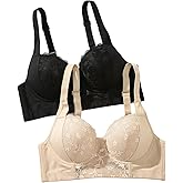 SweatyRocks Women's 2 Pack Lace Underwire Bra Padded Supportive Bras Full Coverage Everyday Bras