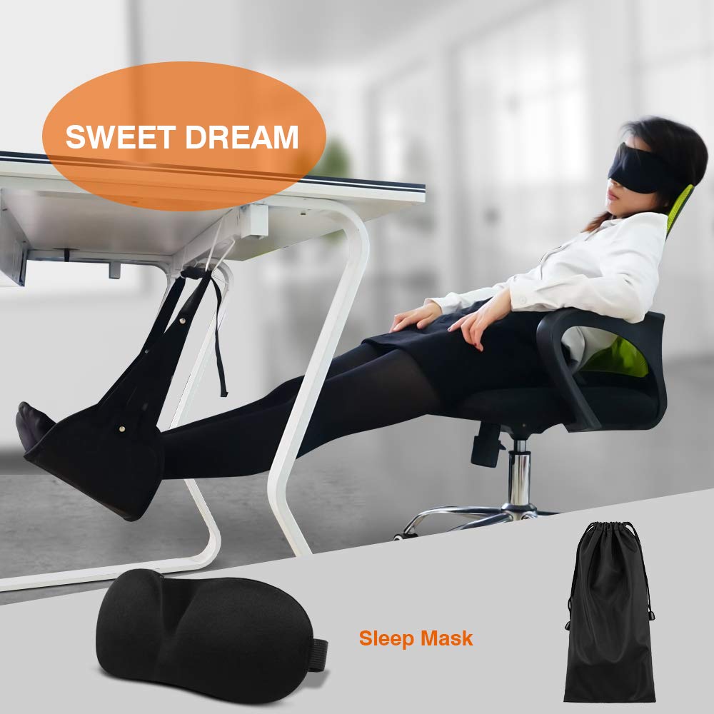Airplane Footrest Made with Premium Memory Foam, Airplane Travel Accessories, Footrest Hammock, Portable Airplane Foot Rest Used in Office/Plane/Home, Hammock Leg Rest Adjustable Height