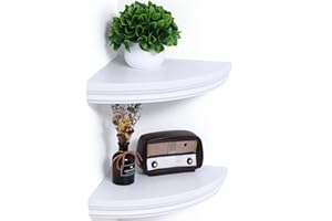 MARSMILES Floating Corner Shelves, 2 Tier Fan-Shaped Corner Wall Shelves, Corner Shelves Wall Mounted, Corner Floating Shelves for Bedroom Kitchen Living Room Bathroom Office, 12-4/5"W x 12-4/5"D x 2" H, White