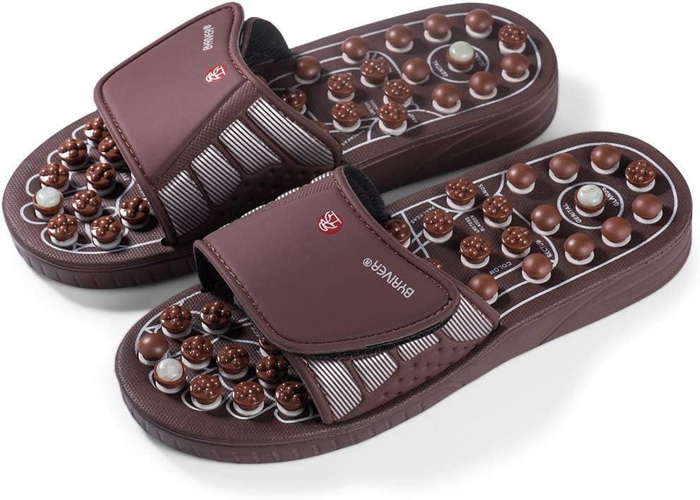 BYRIVER Acupressure Slide Slippers Plantar Fasciitis Foot Massager, Jade Indoor Massage Flip Flops Shoes, Reflexology Sandals Relaxation Gifts for Mom dad (03S): Health & Personal Care