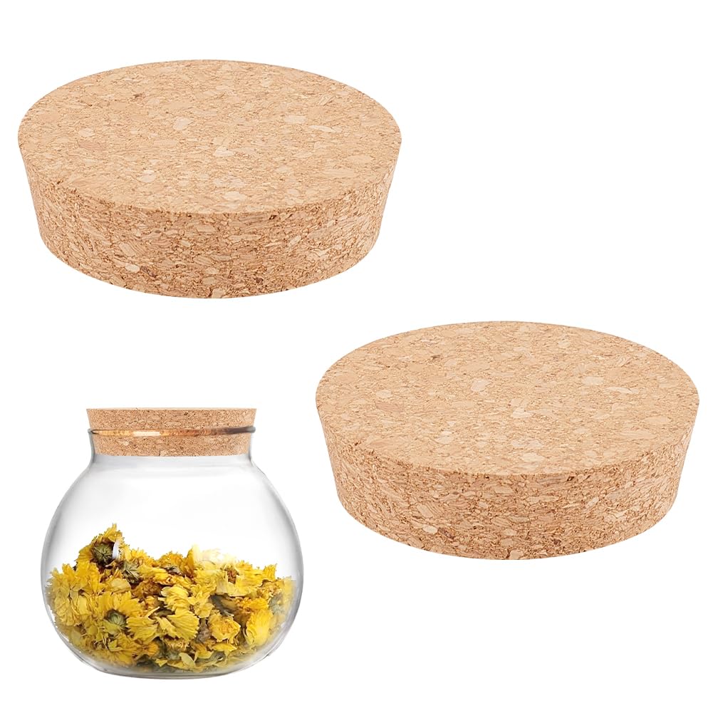 AHANDMAKER 2PC Large Natural Cork Lids & Bottle Stoppers - Tapered Wood Plugs for Mason Jars, Glass Bottles, Pottery - 3.03x2.76x0.79 Inch