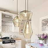 efperfect Modern Glass Pendant Light Champagne Gold Glass Chandelier Lighting Fixtures Dining Room Adjustable Hanging Cluster