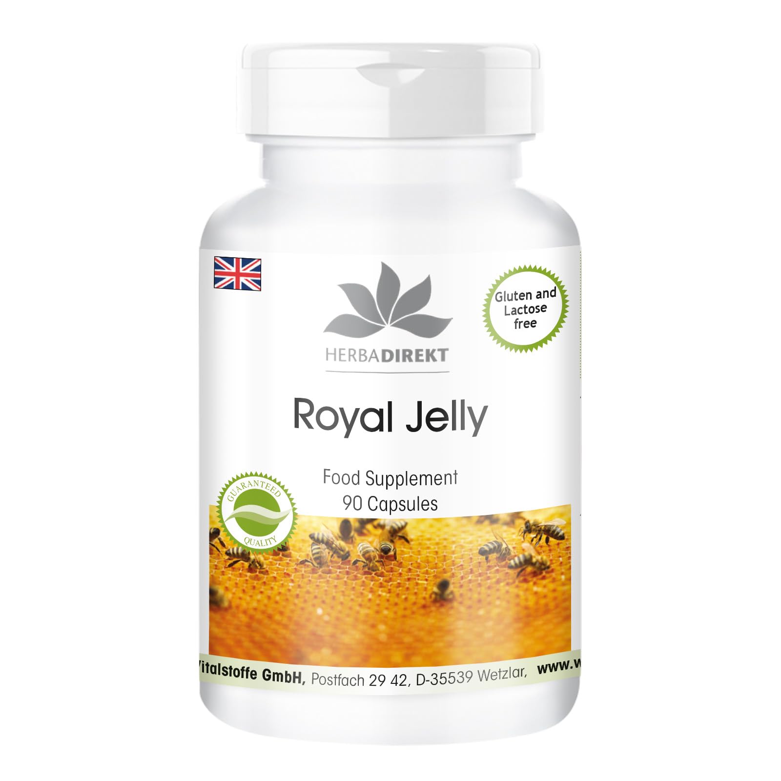 Royal Jelly Extract 4:1 from 2000mg Royal Jelly, Without Silicon Dioxide, 90 Capsules | HERBADIREKT by Warnke Vitalstoffe - German Pharmacy Quality