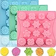 3 Pack Flower Silicone Mold Daisy Flower Chocolate Molds Silicone Rose Floral Leaf Bow Shape Cake Pop Mold Ice Cube Candy Baking Molds for Soap Jello Pudding Desserts Making (C)