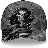 Skull Baseball Cap for Men, Skull Death Crack Old Metal with Falg Classic Cap, Cap for Women with Adjustable Strap Sports Soft Caps Outdoor, Multicolor, One Size