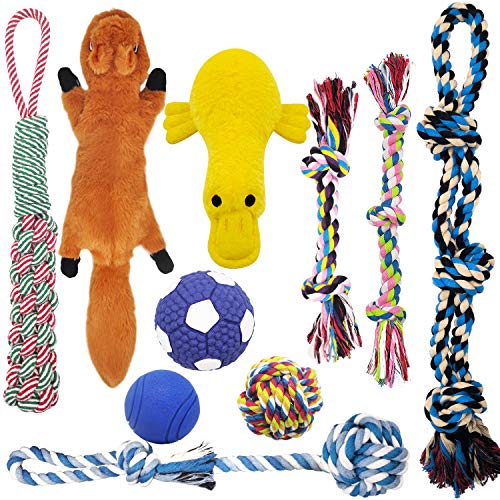 MLCINI Dog Toys Plush Dog Squeaky Toys Rope Dog Toy Dog Chew Toys Dog Toys for Small Medium Large Dogs Puppy Toys Dog gift Set Dog Toy pack with Bonus Storage Bag Plastic free Safe and Durable