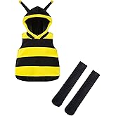 Baby Bumble Bee Costume, Black and Yellow Striped Hooded Vest with Socks, Infant Halloween Outfit, Sleeveless