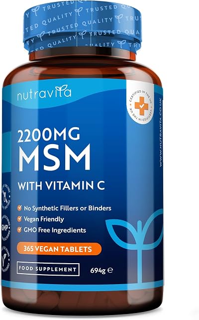 Nutravita MSM 2200mg Tablets 365 Vegan UK Made 6 Month Supply with Vitamin C