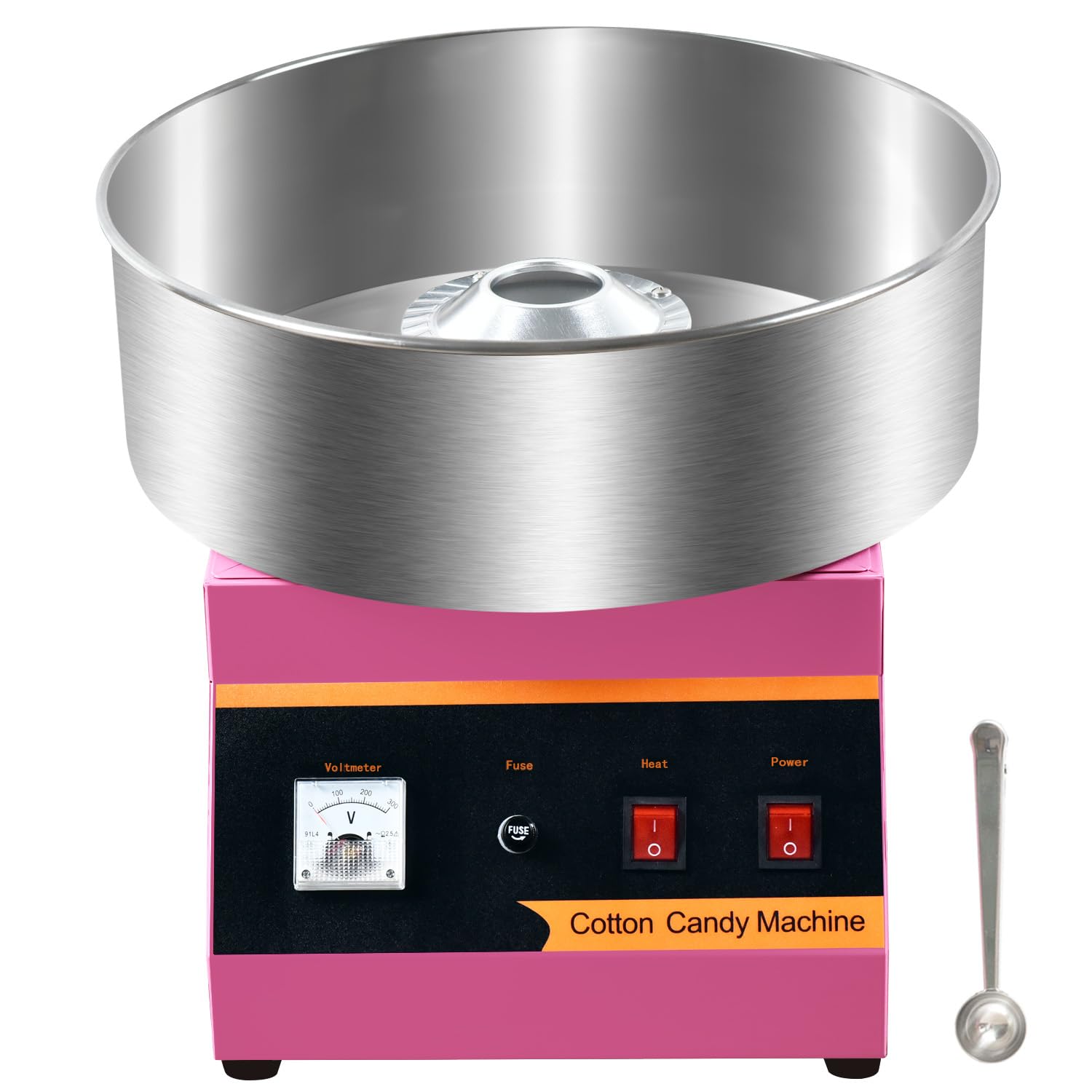 110V1000W Electric Commercial Pink Cotton Candy Machine, 15 Inch Stainless Steel Large Bowl, Dual Switch, Easy to Operate, Fast Candy Production, 3-4 pieces per minute