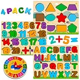 Puzzle Bois Enfant 3 4 5 Ans, 4 en 1 Jouet Montessori avec Alphabet Numérique Fo