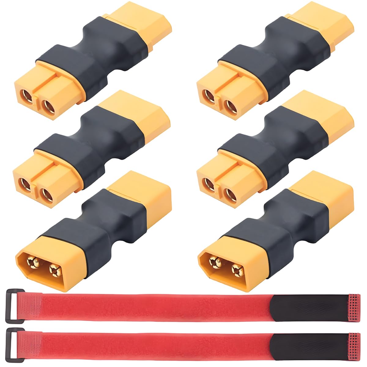 ZHUROUPU XT60 No Wires Connector, 6PCS XT60 Male/Female to Female/Male Converter Plug Adapter for RC Aircraft Drones Lipo NiMH Battery Charger for Energy Storage Power with Battery Velcro Tape