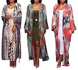PlushZone Women's Casual Floral Printed Long Sleeve Open Front Cardigans Longline Dress Coat Outwear