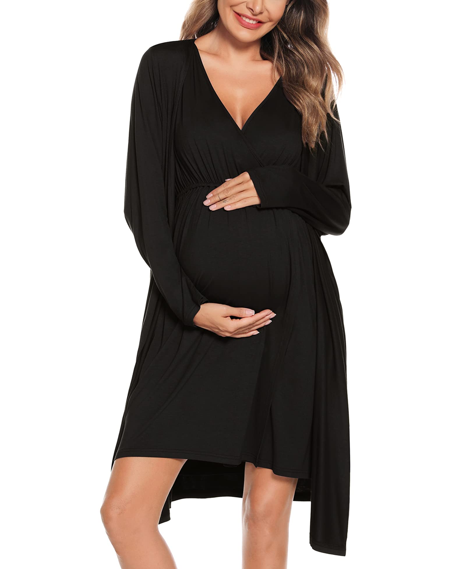 Photo 1 of *** UNKNOWN SIZE*** SWOMOG Nursing Gown and Robe Set 3 in 1 Labor Delivery Maternity Dress Women Nursing Nightgown Hospital Pregnancy Breastfeeding Bathrobes