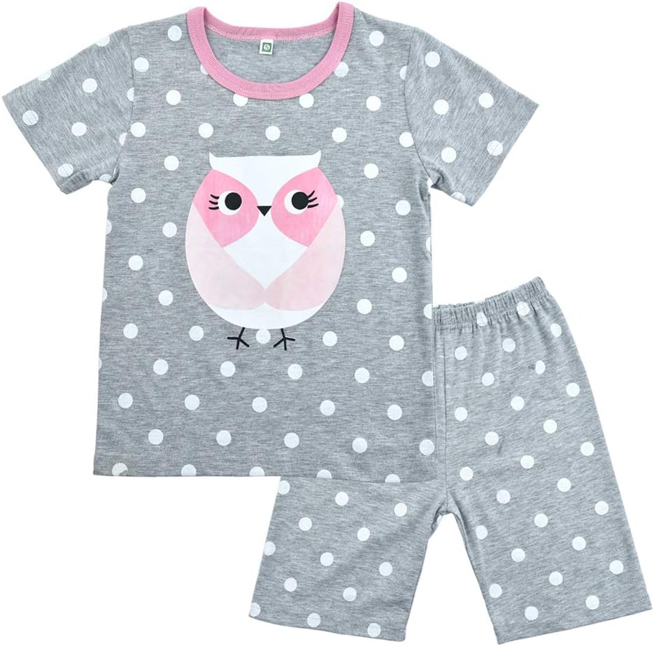 WinzeroGirls Cute Owl Pyjamas Set Children Kids Long Sleeve 100% Cotton Pjs Pajamas Nightwear Sleepwear Tops T Shirts & Pants Outfit Age 2-7 Years