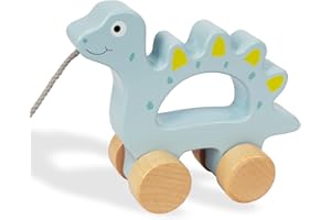 WoodenEdu Baby Toys Car,Wooden Pull Along Toddler Toy, Developmental Toy for 1 Year Old Girl Boy Birthday Gift (Dinosaur)
