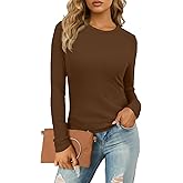 IWOLLENCE Womens Ribbed Long Sleeve Crewneck Casual Slim Basic Shirts Fitted Knit Tops