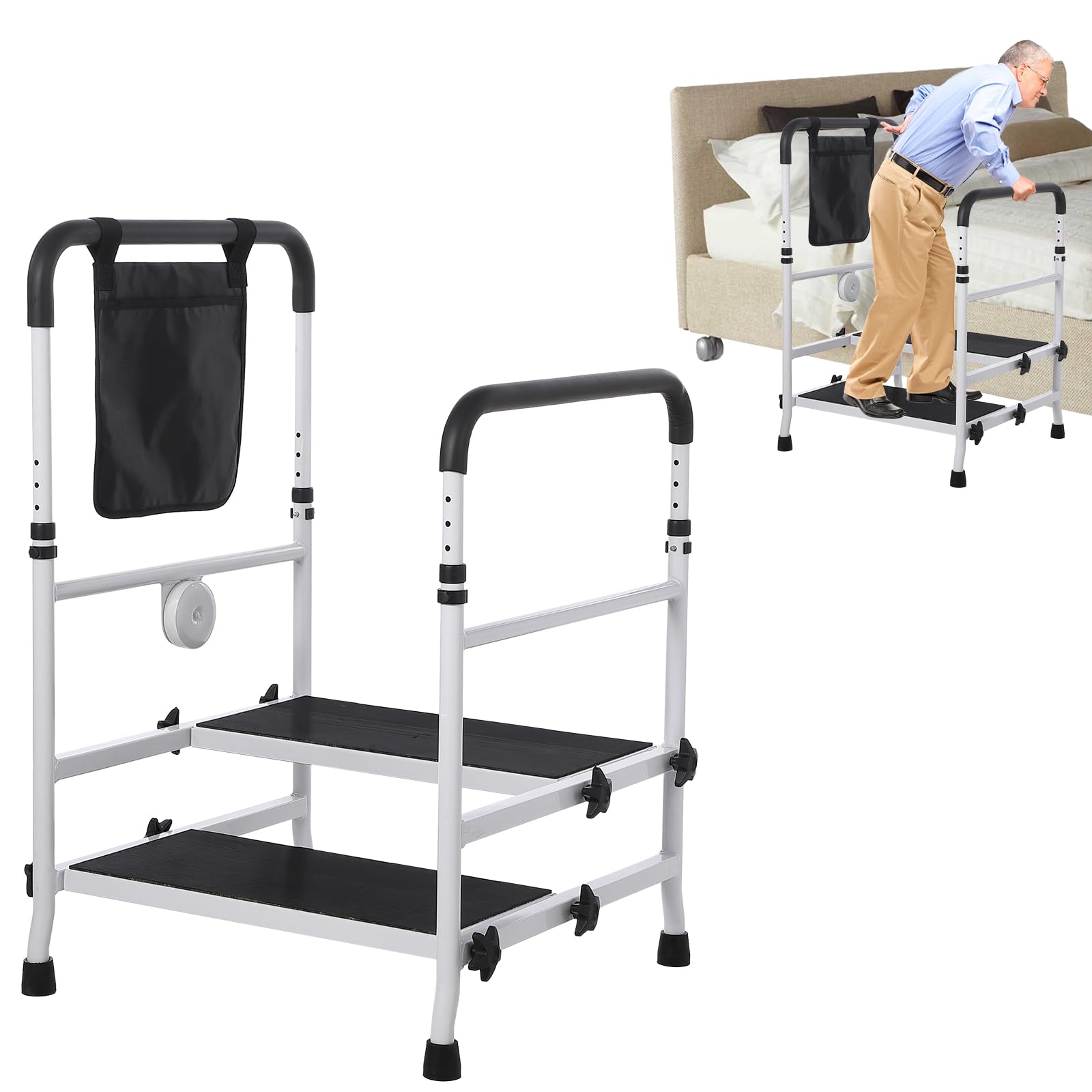 Photo 1 of Bed Step Stool for High Bed for Elderly, Bed Rails for Elderly with Adjustable Height Bed Step Stool, Bed Safety Rail Up to 450 Lbs with Handicap Grab Bars for Fall Prevention for Bedside,Bathtub