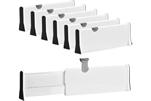 JONYJ Drawer Dividers Organizer 6 Pack, Adjustable Separators 4" High Expandable from 11-17" for Bedroom, Bathroom, Closet, Clothing, Office, Strong Secure Hold, Foam Ends, Locks in Place