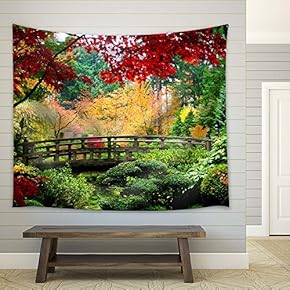 Autumn Morning in a Garden with Maple Trees - Fabric Tapestry, Home Decor - 51x60 inches