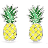 Boma Jewelry Sterling Silver Yellow & Green Resin Pineapple Fruit Stud Earrings