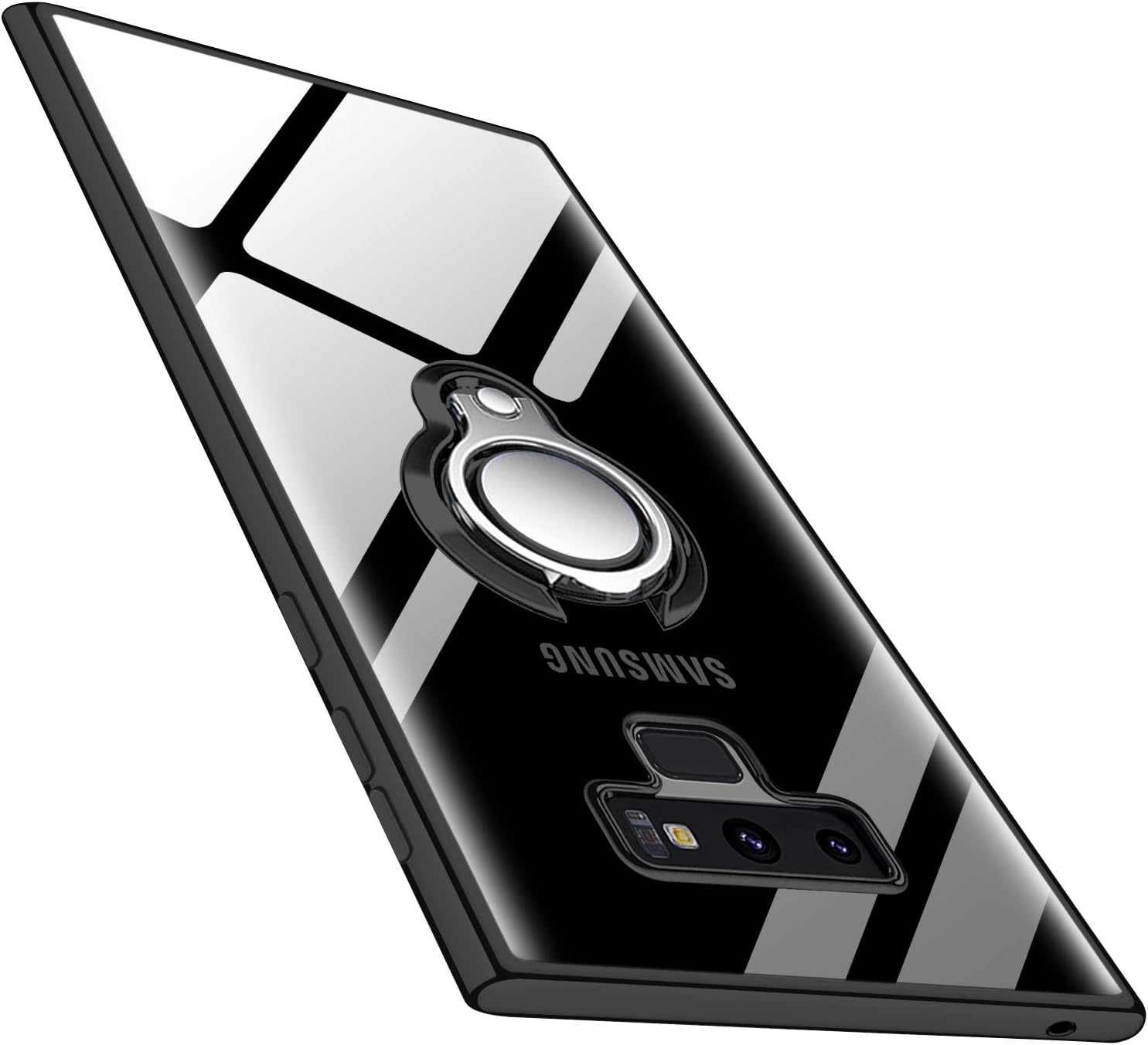 Galaxy Note 9 Case Clear Soft TPU Silicone Case with 360 Rotatable Ring Grip Holder Stand Kickstand Magnetic Car Mount Transparent Flexible Rubber Cover for Samsung Galaxy Note 9 - Black