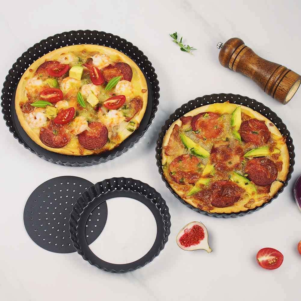 POHOVE 5/8/9inch Tart Quiche Pan,Perforated Tart Pan with Removable Bottom,Non-stick Tart Pie Pizza Pan,Pie Tray Bakeware Baking Dish Pan,Round Fluted Tart Pan for Home Restaurant Hotel