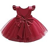 IBTOM CASTLE Infant Baby Flower Girl Dress Satin Pearls Tulle Bowknot Princess Birthday Party Pageant Tutu Dress