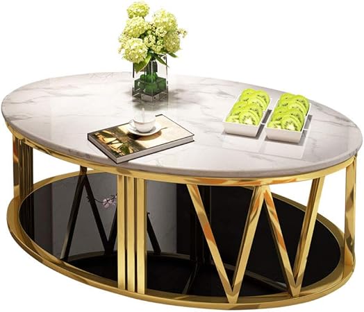 Y Leah Table Basse En Marbre Blanc Structure En Acier Inoxydable Plaque Or Verre Trempe Noir Table Basse Moderne Ovale Amazon Fr Cuisine Maison