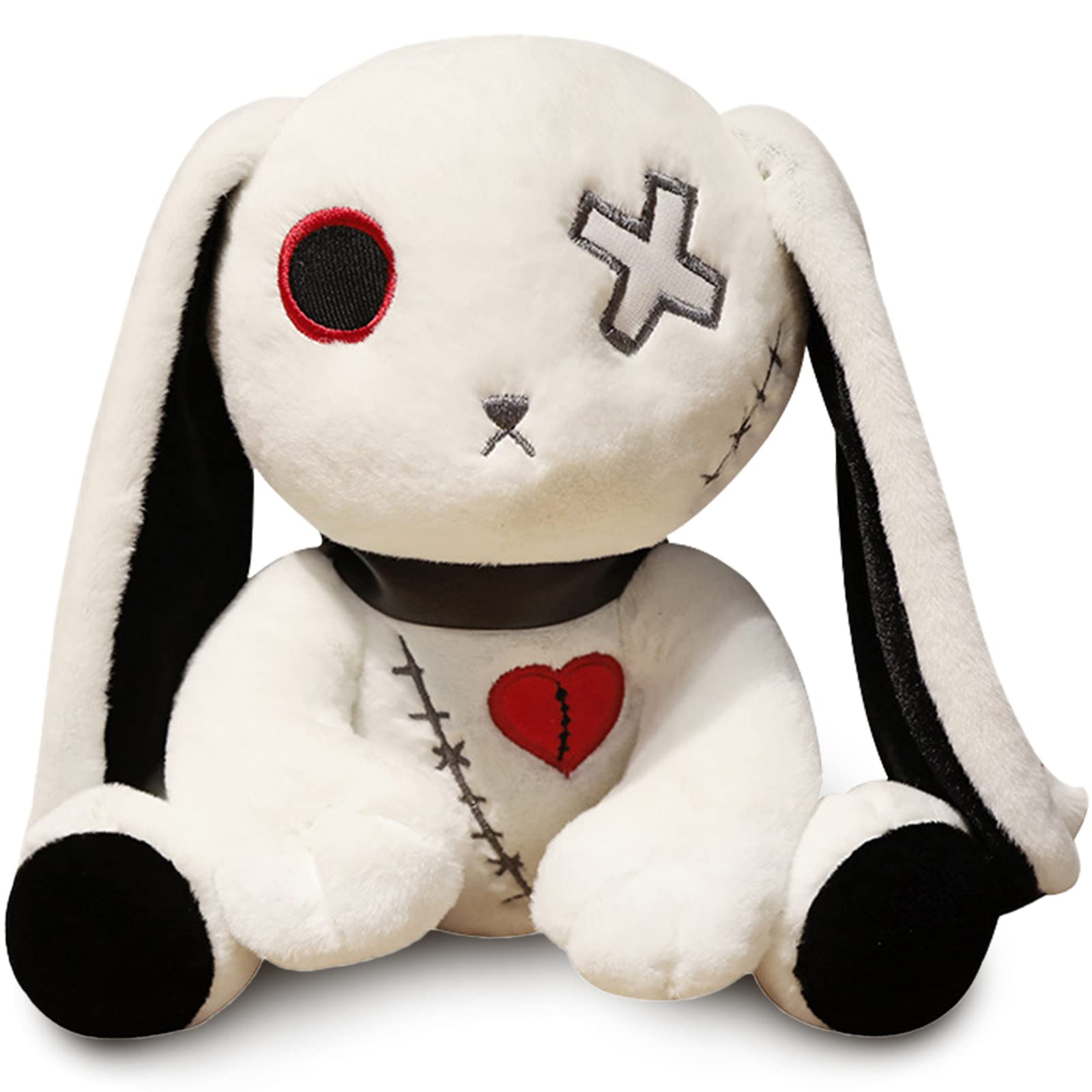 Qleewei Goth Bunny Plush Rabbit Stuffed Animal Horror Plushies Easter Stuffed Animal Creepy Spooky Bunny Crazy Rabbit Plushie Toy