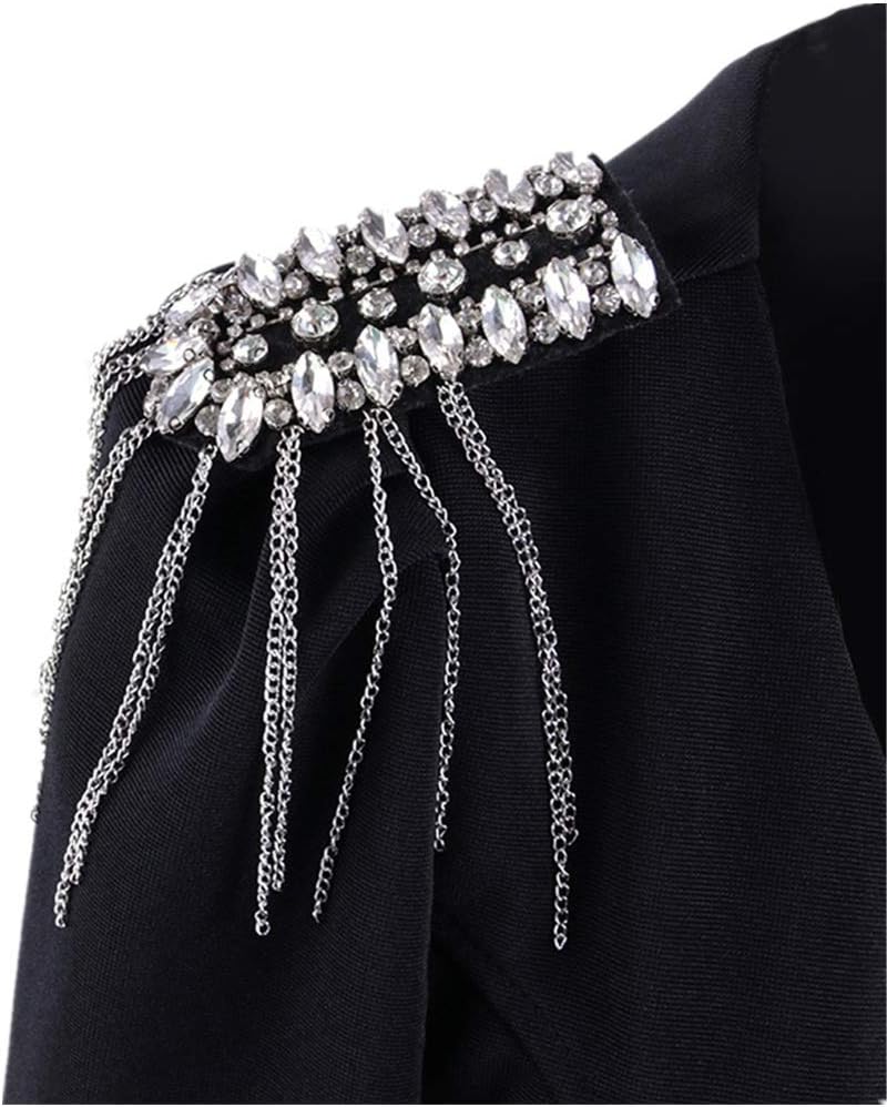 Huangwanru Epaulets Women's Shoulder Boards Badge Costume Uniform Accessories Fringe Shoulder Pieces Rhinestone Tassel Chain Epaulet Costumes Accessories