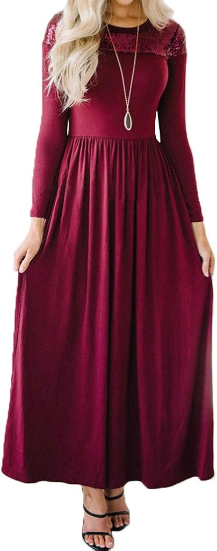 Yomisoy Womens Christmas Dress Sequin Long Sleeve Empire Waist