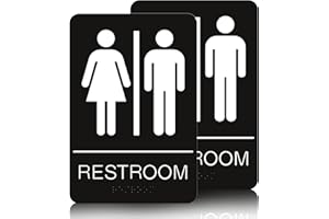 Washroom Sign, Kaluofan 2 Pack 9" *6" Bathroom Signs, Restroom Sign, Unisex Restroom Signs, Standard Tactile Raised Braille, 