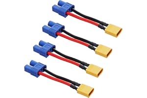 ZHOFONET XT30 Male to EC3 Female Connector Adapter, 4pcs XT30-EC3 Extension Cable,RC Battery Adapter with 5cm 16AWG Silicone Wire for LiPo Battery Micro FPV Drone